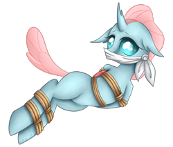 Size: 2000x1700 | Tagged: safe, artist:obsidianpie26, imported from derpibooru, ocellus, changedling, changeling, bondage, bound and gagged, cloth gag, damsel in distress, gag, kidnapped, over the nose gag, simple background, solo, tied up, transparent background