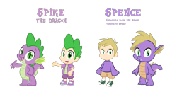 Size: 1200x625 | Tagged: safe, artist:tarkan809, imported from derpibooru, spike, oc, oc:spence, dragon, human, dragonified, humanized, simple background, species swap, transparent background