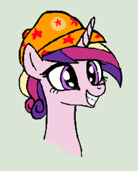 Size: 206x255 | Tagged: safe, artist:kabayo, imported from derpibooru, princess cadance, alicorn, pony, aggie.io, bust, female, gritted teeth, hat, horn, mare, portrait, simple background, smiling, solo, teeth