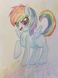 Size: 2222x2987 | Tagged: safe, artist:ponywarlord777, derpibooru exclusive, imported from derpibooru, rainbow dash, pegasus, pony, chest fluff, female, filly, foal, solo, traditional art