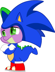 Size: 666x871 | Tagged: safe, artist:caffeinejunkie, artist:snicket324, editor:4-chap, imported from derpibooru, spike, dragon, clothes, costume, crossed arms, male, simple background, solo, sonic the hedgehog, sonic the hedgehog (series), transparent background