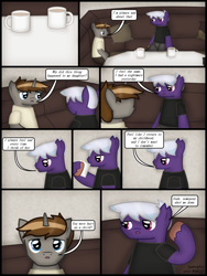 Size: 1750x2333 | Tagged: safe, artist:99999999000, imported from derpibooru, oc, oc only, oc:firearm king, oc:mar ker, earth pony, pony, comic:journey, clothes, comic, couch, male, mug