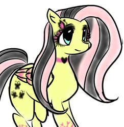 Size: 1128x1159 | Tagged: safe, artist:ponysprinkles, imported from derpibooru, fluttershy, pegasus, pony, emo, emoshy, female, folded wings, heart, mare, simple background, smiling, solo, white background, wings