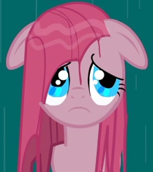 Size: 1168x1309 | Tagged: safe, artist:ponywarlord777, derpibooru exclusive, imported from derpibooru, pinkie pie, earth pony, pony, floppy ears, pinkamena diane pie, rain, sad, solo, wet, wet mane