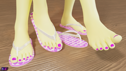 Size: 3840x2160 | Tagged: safe, artist:shadowboltsfm, imported from derpibooru, fluttershy, anthro, plantigrade anthro, 3d, 4k, barefoot, blender, feet, fetish, flip-flops, foot fetish, foot focus, high res, legs, nail polish, not sfm, pictures of legs, sandals, self paradox, self ponidox, toes