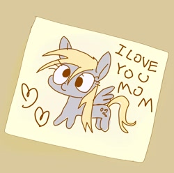 Size: 1620x1606 | Tagged: safe, artist:noupu, imported from derpibooru, derpy hooves, pegasus, pony, cute, derp, derpabetes, female, heart, i love you, implied dinky, implied equestria's best daughter, letter, mare, simple background, solo, weapons-grade cute, wholesome