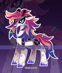 Size: 1369x1600 | Tagged: safe, artist:gkolae, imported from derpibooru, oc, oc only, pony, adoptable, cloven hooves, ethereal mane, smiling, solo, starry mane, unshorn fetlocks, watermark, zoom layer