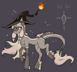 Size: 3116x2905 | Tagged: safe, artist:thelazyponyy, imported from derpibooru, oc, oc only, earth pony, pony, earth pony oc, fire, hat, raised hoof, solo, witch hat