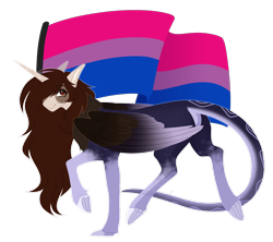 Size: 1800x1600 | Tagged: safe, artist:purplegrim40, imported from derpibooru, oc, oc only, alicorn, pony, alicorn oc, bisexual pride flag, commission, horn, pride, pride flag, raised hoof, simple background, solo, transparent background, wings, ych result