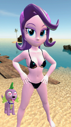 Size: 1080x1920 | Tagged: safe, spike, starlight glimmer, equestria girls, beach, bikini, clothes, eyes on the prize, female, male, shipping, sparlight, straight, swimsuit