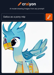 Size: 713x985 | Tagged: safe, artist:dall·e mini, artist:thegamerpainter, imported from derpibooru, gallus, griffon, pony, craiyon, dall·e mini, fusion, machine learning abomination, machine learning generated, not salmon, ponified, simple background, solo, text, wat, what has science done, white background