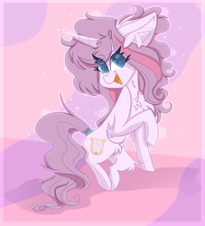 Size: 3808x4192 | Tagged: safe, artist:tizhonolulu, imported from twibooru, oc, oc only, pony, unicorn, abstract background, fluffy, high res, image, open mouth, png, raised hoof, sitting, solo