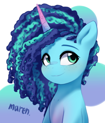 Size: 2446x2888 | Tagged: safe, artist:maren, imported from derpibooru, pony, unicorn, curly mane, cute, female, freckles, g5, mare, markings, misty brightdawn, mistybetes, smiling, solo