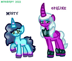 Size: 973x821 | Tagged: safe, artist:musescript, imported from derpibooru, screencap, opaline arcana, alicorn, pony, unicorn, spoiler:g5, spoiler:my little pony: make your mark, g5, misty brightdawn, my little pony: make your mark, my little pony: make your mark chapter 1, simple background, white background