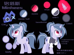 Size: 1982x1464 | Tagged: safe, imported from derpibooru, oc, oc only, oc:minhees, unicorn, black background, chinese, cute, cutie mark, reference sheet, simple background, solo