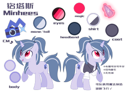 Size: 1982x1464 | Tagged: safe, imported from derpibooru, oc, oc only, oc:minhees, unicorn, chinese, cutie mark, reference sheet, simple background, solo, transparent background