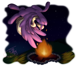 Size: 1611x1400 | Tagged: safe, artist:puffysmosh, imported from derpibooru, oc, oc only, oc:giara, alicorn, pony, alicorn oc, campfire, eyes closed, horn, jumping, night, simple background, solo, spread wings, transparent background, upside down, wings