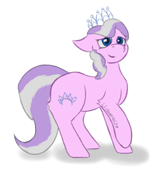 Size: 944x1000 | Tagged: safe, artist:lil_vampirecj, imported from derpibooru, diamond tiara, earth pony, pony, blue eyes, female, filly, foal, jewelry, looking at you, mare, pink body, purple mane, purple tail, simple background, simple shading, smiling, smiling at you, solo, tail, tiara, white background