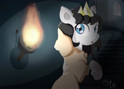 Size: 5555x4000 | Tagged: safe, artist:ando, imported from derpibooru, pony, absurd resolution, clothes, crown, ico the brave little horse, jewelry, preciosa, regalia, solo, torch