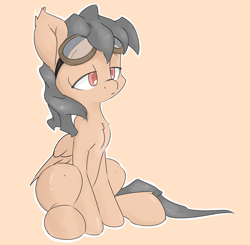 Size: 1600x1570 | Tagged: safe, artist:ando, imported from derpibooru, oc, oc only, pegasus, pony, goggles, lidded eyes, simple background, sitting, solo