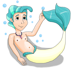 Size: 1187x1103 | Tagged: safe, artist:ocean lover, imported from derpibooru, terramar, human, merboy, merman, belly button, bubble, chest, cute, disney style, fins, fish tail, hand, human coloration, humanized, jewelry, looking up, lying down, male, mermanized, necklace, pearl necklace, pointing, shiny skin, simple background, solo, tail, teenager, terrabetes, transparent background, white background