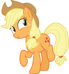 Size: 3000x3191 | Tagged: safe, artist:cloudy glow, imported from derpibooru, applejack, earth pony, pony, buckball season, .ai available, cute, female, freckles, full body, high res, hooves, jackabetes, mare, raised hoof, raised leg, simple background, smiling, solo, standing on two hooves, tail, transparent background, vector