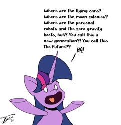 Size: 1532x1576 | Tagged: safe, artist:tyleks, imported from derpibooru, twilight sparkle, pony, unicorn, calvin and hobbes, female, mare, meme, parody, simple background, solo, unicorn twilight, white background, yelling