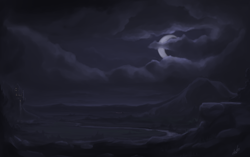 Size: 2700x1698 | Tagged: safe, artist:zlack3r, imported from derpibooru, canterlot, cloud, cloudy, crescent moon, moon, moonlight, night, no pony, ponyville, scenery