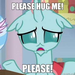 Size: 600x605 | Tagged: safe, edit, edited screencap, imported from derpibooru, screencap, ocellus, silverstream, changedling, changeling, classical hippogriff, hippogriff, a rockhoof and a hard place, bronybait, caption, cute, diaocelles, hug request, image macro, meme, memeful.com, sad, sadorable, text
