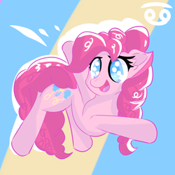 Size: 2000x2000 | Tagged: safe, artist:papacruda09, imported from derpibooru, pinkie pie, earth pony, pony, abstract background, female, looking at you, smiling, smiling at you, solo