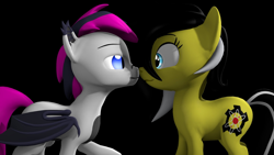 Size: 1920x1080 | Tagged: safe, artist:dub_cotton, imported from derpibooru, oc, oc only, oc:lance, oc:zedwin, bat pony, pony, 3d, black background, boop, duo, noseboop, simple background