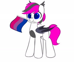 Size: 2048x1728 | Tagged: safe, artist:kittyrosie, imported from derpibooru, oc, oc only, oc:lance, bat pony, pony, bisexual pride flag, commission, flag, pride, pride flag, simple background, smiling, solo, white background