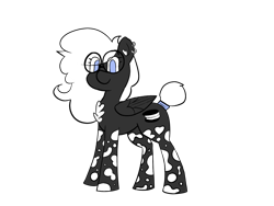 Size: 1600x1200 | Tagged: safe, artist:floof hoof, imported from derpibooru, oc, oc only, oc:double stuff, pegasus, pony, pony town, artis:floof hoof, blue eyes, colored, ear piercing, female, glasses, looking at you, mare, mottled coat, piercing, round glasses, simple background, solo, spots, transparent background