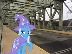 Size: 1024x768 | Tagged: safe, artist:dashiesparkle, artist:jaredking779, imported from derpibooru, trixie, pony, unicorn, cape, clothes, female, hat, irl, mare, pennsylvania, philadelphia, photo, ponies in real life, raised hoof, solo, trixie's cape, trixie's hat