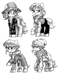 Size: 400x520 | Tagged: safe, artist:plunger, oc, earth pony, pony, clothes, female, females only, mare, mares only, monochrome