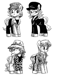 Size: 400x520 | Tagged: safe, artist:plunger, oc, earth pony, pony, clothes, female, females only, hat, mare, mares only, monochrome