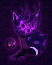 Size: 1200x1500 | Tagged: safe, imported from derpibooru, oc, oc:hirmhunt, ghost, undead, wolf, antlers, chest fluff, choker, clothes, commission, glow, glowing eyes, leg warmers, looking at you, skull, solo