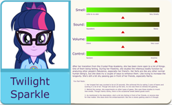 Size: 3000x1825 | Tagged: safe, edit, imported from derpibooru, sci-twi, twilight sparkle, human, equestria girls, camp everfree outfits, eqg profiles, fart profiles, implied farting, looking at you, solo, statistics