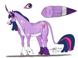 Size: 1280x960 | Tagged: safe, artist:horsemagic20, imported from derpibooru, twilight sparkle, alicorn, classical unicorn, horse, pony, unicorn, cloven hooves, coat markings, deviantart watermark, female, hoers, leonine tail, mare, obtrusive watermark, signature, simple background, solo, twilight sparkle (alicorn), unshorn fetlocks, watermark, whiskers, white background