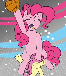 Size: 1500x1730 | Tagged: safe, artist:legendoflink, imported from derpibooru, fluttershy, pinkie pie, earth pony, pegasus, pony, basketball, dunked on, dunking, duo, duo female, eyes closed, female, jumping, meme, redraw, simple background, sports, tongue out