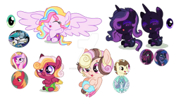 Size: 1280x725 | Tagged: safe, artist:elementbases, artist:princess-kitsune-tsu, idw, imported from derpibooru, big macintosh, king sombra, pound cake, princess cadance, princess celestia, princess flurry heart, princess luna, tempest shadow, oc, alicorn, earth pony, pegasus, pony, unicorn, baby, baby pony, base used, cadmac, celestibra, diaper, eyes closed, female, filly, foal, freckles, good king sombra, horn, infidelity, large wings, lesbian, magical lesbian spawn, male, mare, offspring, older, older flurry heart, older pound cake, parent:big macintosh, parent:good king sombra, parent:king sombra, parent:pound cake, parent:princess cadance, parent:princess celestia, parent:princess flurry heart, parent:princess luna, parent:tempest shadow, parents:cadmac, parents:celestibra, parents:poundflurry, parents:tempestluna, pegasus oc, poundflurry, screencap reference, shipping, simple background, smiling, spread wings, stallion, straight, tempestluna, transparent background, unicorn oc, wings