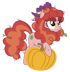 Size: 3067x3140 | Tagged: safe, artist:third uncle, imported from derpibooru, tree h. hooffield, earth pony, pony, cowboy hat, female, hat, haystick, hooffield family, mare, pumpkin, raised hoof, simple background, solo, transparent background