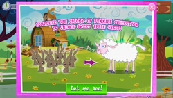 Size: 1280x720 | Tagged: safe, imported from derpibooru, screencap, rabbit, sheep, animal, gameloft, my little pony: magic princess, smiling, sweet apple acres