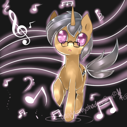 Size: 1000x1000 | Tagged: safe, artist:aquagalaxy, imported from derpibooru, oc, oc only, pony, unicorn, glasses, music notes, solo