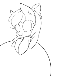 Size: 3000x4000 | Tagged: safe, artist:aquagalaxy, imported from derpibooru, apple bloom, pony, black and white, grayscale, high res, lineart, monochrome, simple background, smiling, solo, white background