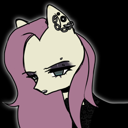 Size: 1024x1024 | Tagged: safe, artist:t-0-rtured, imported from derpibooru, fluttershy, pegasus, pony, black background, chains, doodle, ear piercing, female, fluttergoth, goth, mare, piercing, simple background, solo