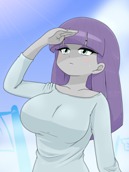 Size: 1668x2224 | Tagged: safe, artist:batipin, imported from derpibooru, maud pie, human, equestria girls, big breasts, breasts, busty maud pie, female, looking at each other, looking at someone, looking up, solo