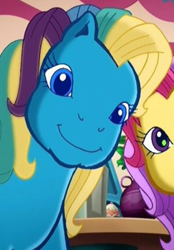 Size: 462x665 | Tagged: safe, imported from derpibooru, screencap, apple spice, seaspray (g3), earth pony, pony, a very pony place, positively pink, close-up, cropped, cute, female, g3, g3 adoraspray, mare, offscreen character, smiley face, smiling, solo