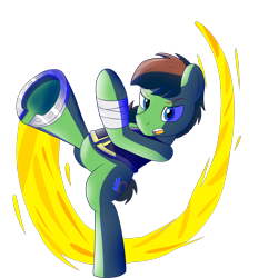 Size: 2000x2000 | Tagged: safe, artist:trackheadtherobopony, imported from derpibooru, oc, oc:swift stride, earth pony, armband, crescent, horseshoes, kick, simple background, solo, transparent background