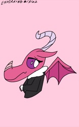 Size: 1536x2458 | Tagged: safe, artist:enperry88, imported from derpibooru, ballista, dragon, clothes, coat, cute, diaballista, dragoness, female, looking at you, pink background, shy, shy smile, simple background, smiling, solo, uniform